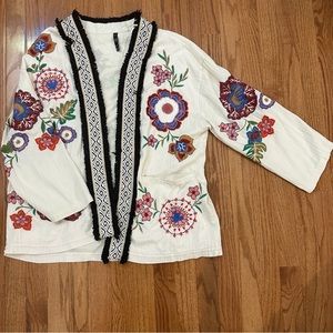 Zara ~ Floral Embroidered Off White Kimono